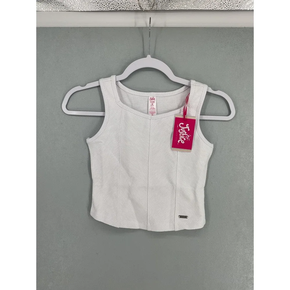 Justice Girls Tank Top White Ribbed Base Layer Sleeveless S 7/8